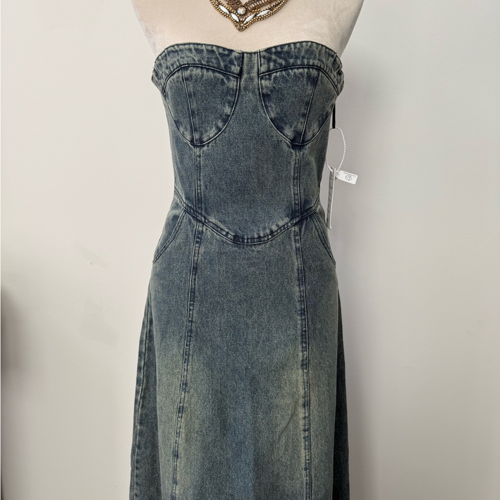 Studio Blue Denim Strapless Maxi Dress